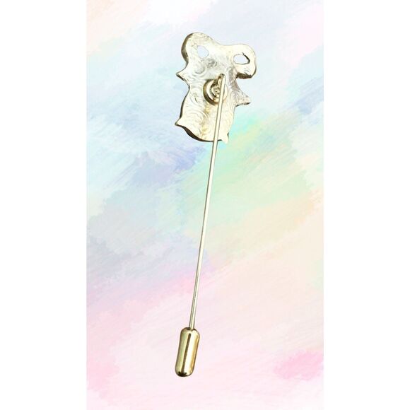 Vintage 1970s Victorian Style Stick Pin | Pave' Rhinestone Bow, Black Glass - Picture 2 of 2